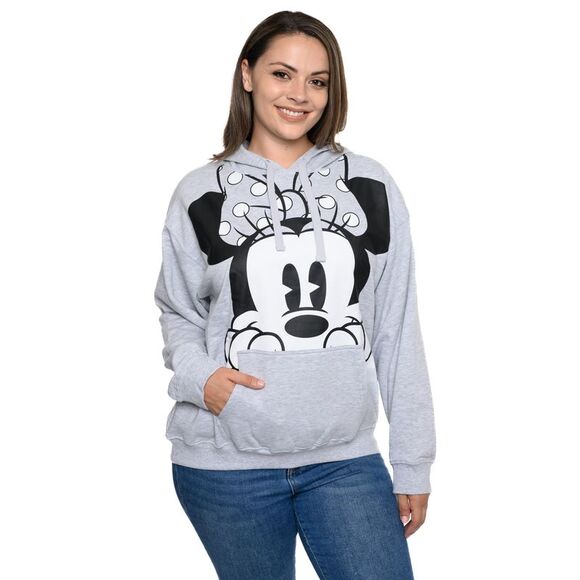 Disney Minnie Mouse Hoodie Sweatshirt Peeking Front Pocket Gray Womens Plus Size - Picture 3 of 7